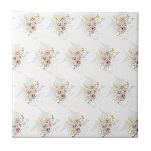 Elegant Gold Grey Floral Tegeltje (Voorkant)