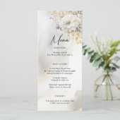 Élégant Gold Grey Gold Floral Mariage MENU (Debout devant)