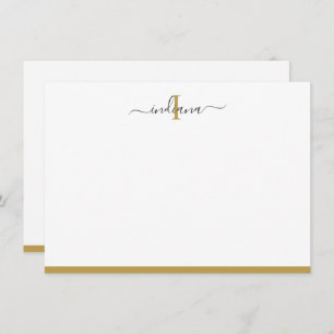 Elegant Gold Grey Script Monogram Name Initiaal Notitiekaartje