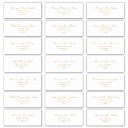 Elegant Gold Guest Adresetiketten Sticker (Voorkant)