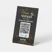 Elegant Gold Hair Salon Google Review QR Code Reclamebord Met Voetstuk (Voorkant)