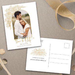 Elegant Gold Hand Drawn Roos Foto Save the Date Aankondigingskaart
