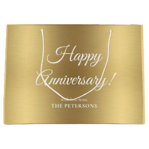 Elegant Gold Happy Jubileum Naam Grote Gift Bag Groot Cadeauzakje