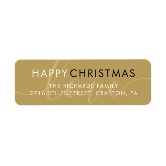 Elegant Gold Happy-kerstscript Return-adres Etiket (Voorkant)