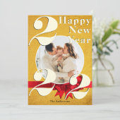 Elégant Gold Happy New Year Custom 2022 Carte phot (Debout devant)