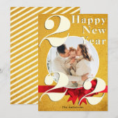 Elégant Gold Happy New Year Custom 2022 Carte phot (Devant / Derrière)
