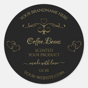 Elegant Gold hart op zwarte productlabels Ronde Sticker