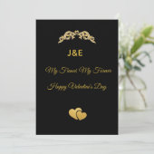 Elegant Gold Heart & Black Gradient Personalized V Kaart (Staand voorkant)