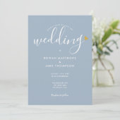 Elegant Gold Heart Dusty Blue Script Weddenschap Kaart (Staand voorkant)