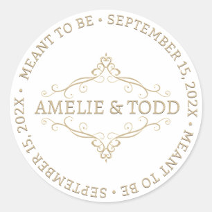 ELEGANT GOLD HEART FILAGREE WEDDING MEENT RONDE STICKER