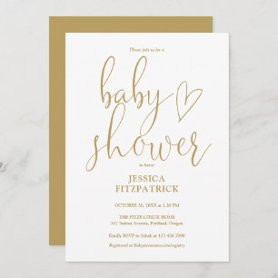 Elegant Gold Heart Script Baby shower Kaart