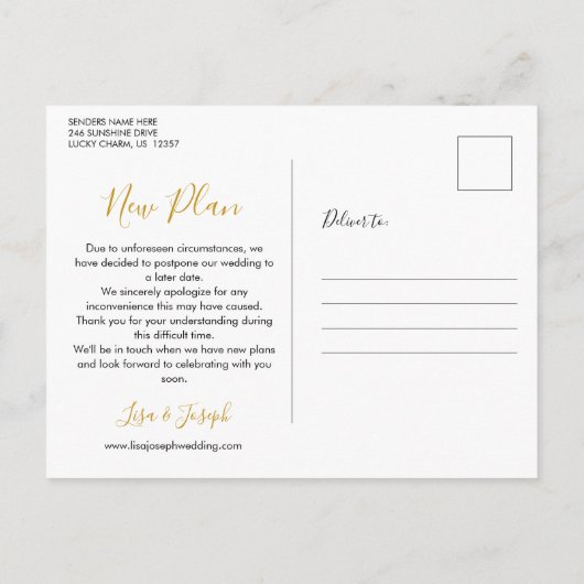 Elegant Gold Heart verander de datum die is uitges Aankondigingskaart (Achterkant)