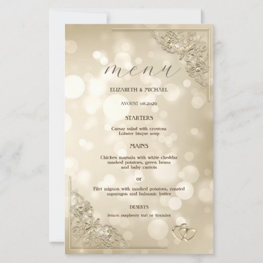 Elegant Gold Hearts Frame Bokeh (Voorkant)