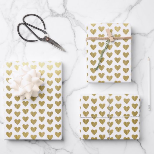 Elegant Gold Hearts Pattern Wedding Inpakpapier Vel (Voorkant)