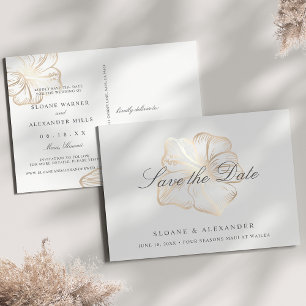 Elegant Gold Hibiscus Flower Wedding Save the Date Aankondigingskaart