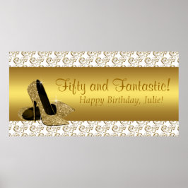 Elegant Gold High Hiel Birthday Party Banner Poster