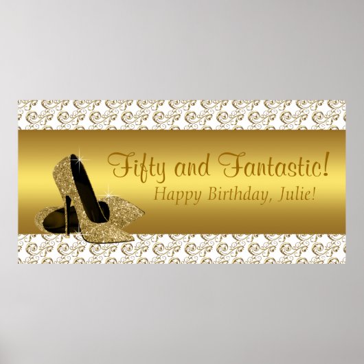 Elegant Gold High Hiel Birthday Party Banner Poster (Voorkant)