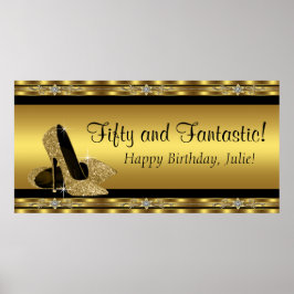 Elegant Gold High Hiel Birthday Party Banner Poster