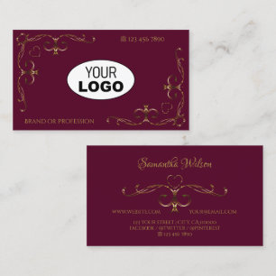 Elegant Gold  hoeken met Logo Burgundy Visitekaartje
