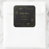 Elegant Gold  hoeken op zwart productlabel Vierkante Sticker (Tas)