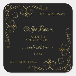 Elegant Gold  hoeken op zwart productlabel Vierkante Sticker