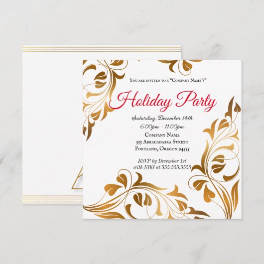 Elegant gold Holiday Party Company Invitation Kaart (Voorkant / Achterkant)