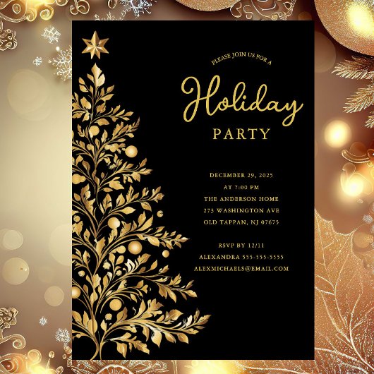 Elégant Gold Holiday Party Invitation