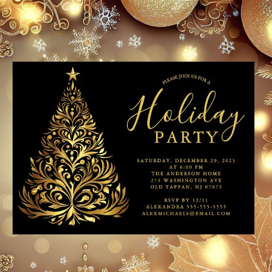 Elegant Gold Holiday Party Invitation Kaart