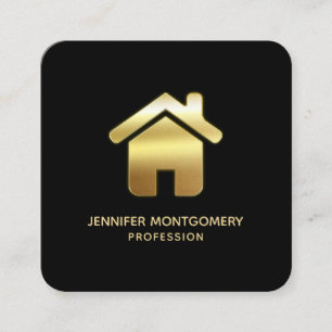 Elegant Gold House Symbol Real Estate Design Vierkante Visitekaartje