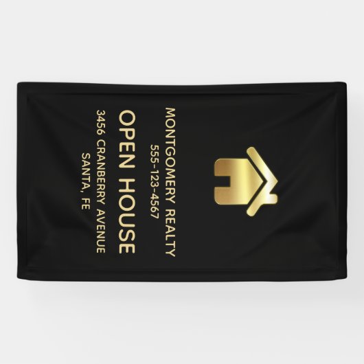 Elegant Gold House Symbol Real Estate Open House Spandoek (Horizontaal)
