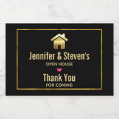 Elegant Gold House Symbol Real Estate Open House Sparkling Wijnetiket (Enkel label)