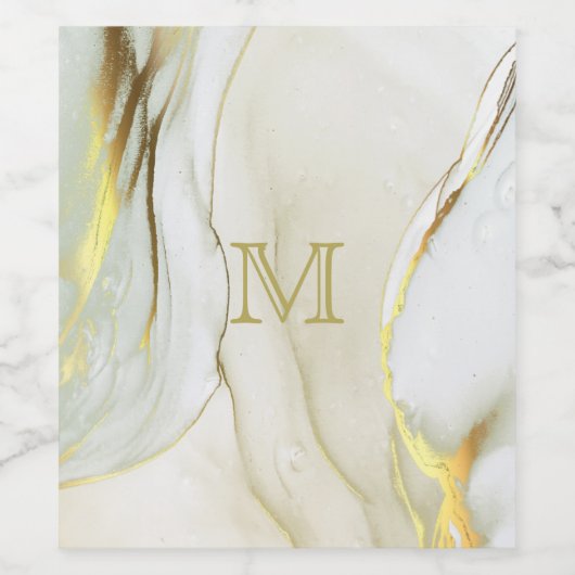 Elegant Gold Ink Abstract Patroonmonogram Wijn Etiket (Enkel label)