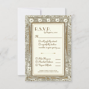 Elégant Gold Ivory Art Nouveau RSVP w Meal Choice