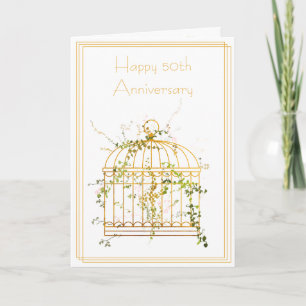 Elegant Gold Ivy and Bird Cage 50th Jubileum Kaart