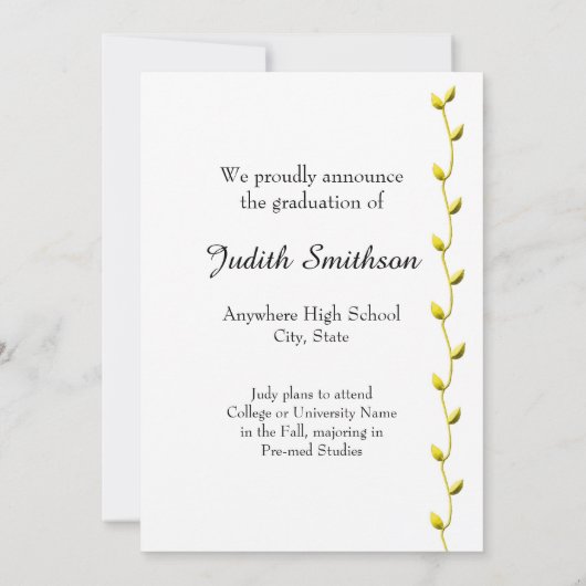 Elégant Gold Ivy Graduation Faire-part (Dos)