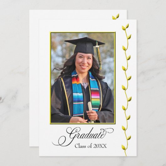 Elégant Gold Ivy Graduation Faire-part (Devant / Derrière)