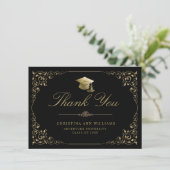 Elegant Gold Ivy Script Black Afstuderen Bedankkaart (Staand voorkant)
