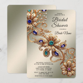 Elegant Gold Jewel Flowers Bridal Shower Kaart