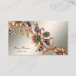 Elegant Gold Jewel Flowers Business Card Visitekaartje