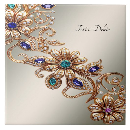 Elegant Gold Jewel Flowers Ceramic Tile Tegeltje (Voorkant)