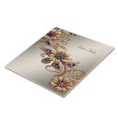 Elegant Gold Jewel Flowers Ceramic Tile Tegeltje (Zijkant)