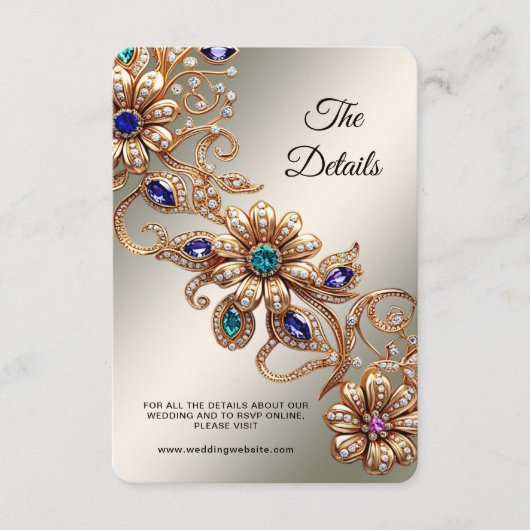 Elegant Gold Jewel Flowers Detail Enclosure Card Informatiekaartje (Voorkant)