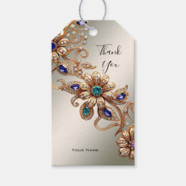 Elegant Gold Jewel Flowers Gift Tag Cadeaulabel