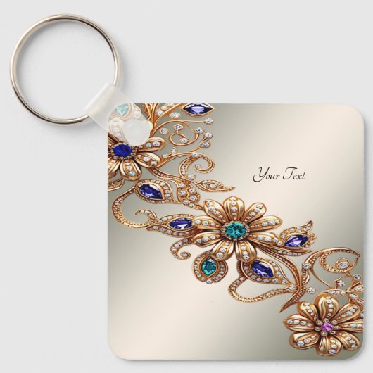 Elegant Gold Jewel Flowers Keychain (Voorkant)