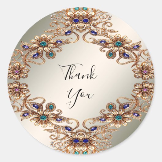 Elegant Gold Jewel Flowers Sticker (Devant)