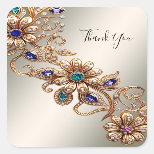 Elegant Gold Jewel Flowers Sticker (Devant)