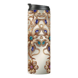 Elegant Gold Jewel Flowers Thermal Tumbler Thermosbeker