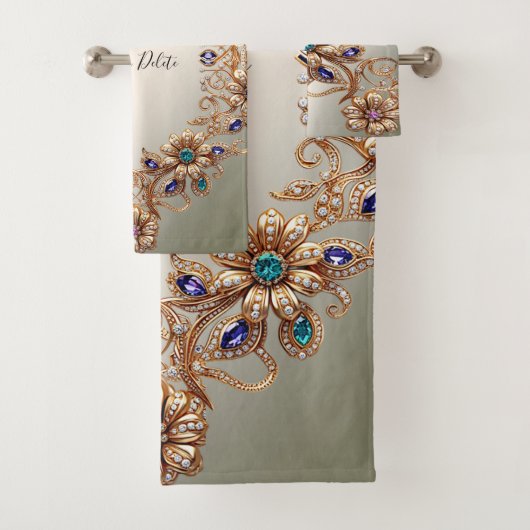 Elegant Gold Jewel Flowers Towel Set (En situation)
