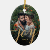 Elegant Gold Joy-script Foto met Kerstmis Keramisch Ornament (Voorkant)