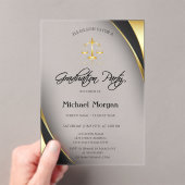 Elegant Gold Justice Scale Border Grey Afstuderen Acryl Uitnodigingen (Insitu (Draagbaar))